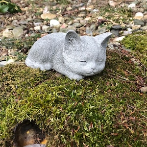 Concrete Cat Statue: Handmade Napping Tabby, Garden Memorial