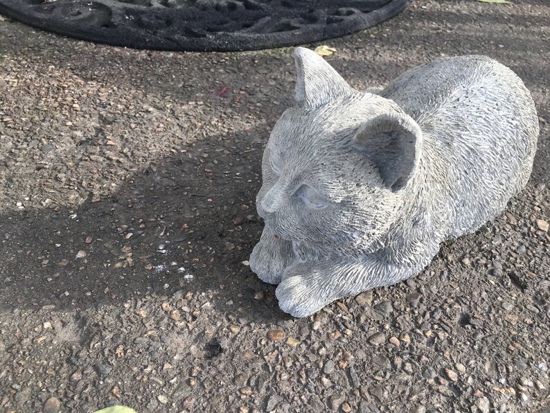 Cement Cat Statue Concrete Cat Figure Garden Statues Etsy