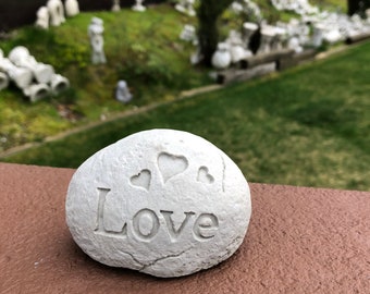 Love Rock Statue, Cement Rock, Garden Decor,  Small Garden Rock, Home Decor, Garden Decor
