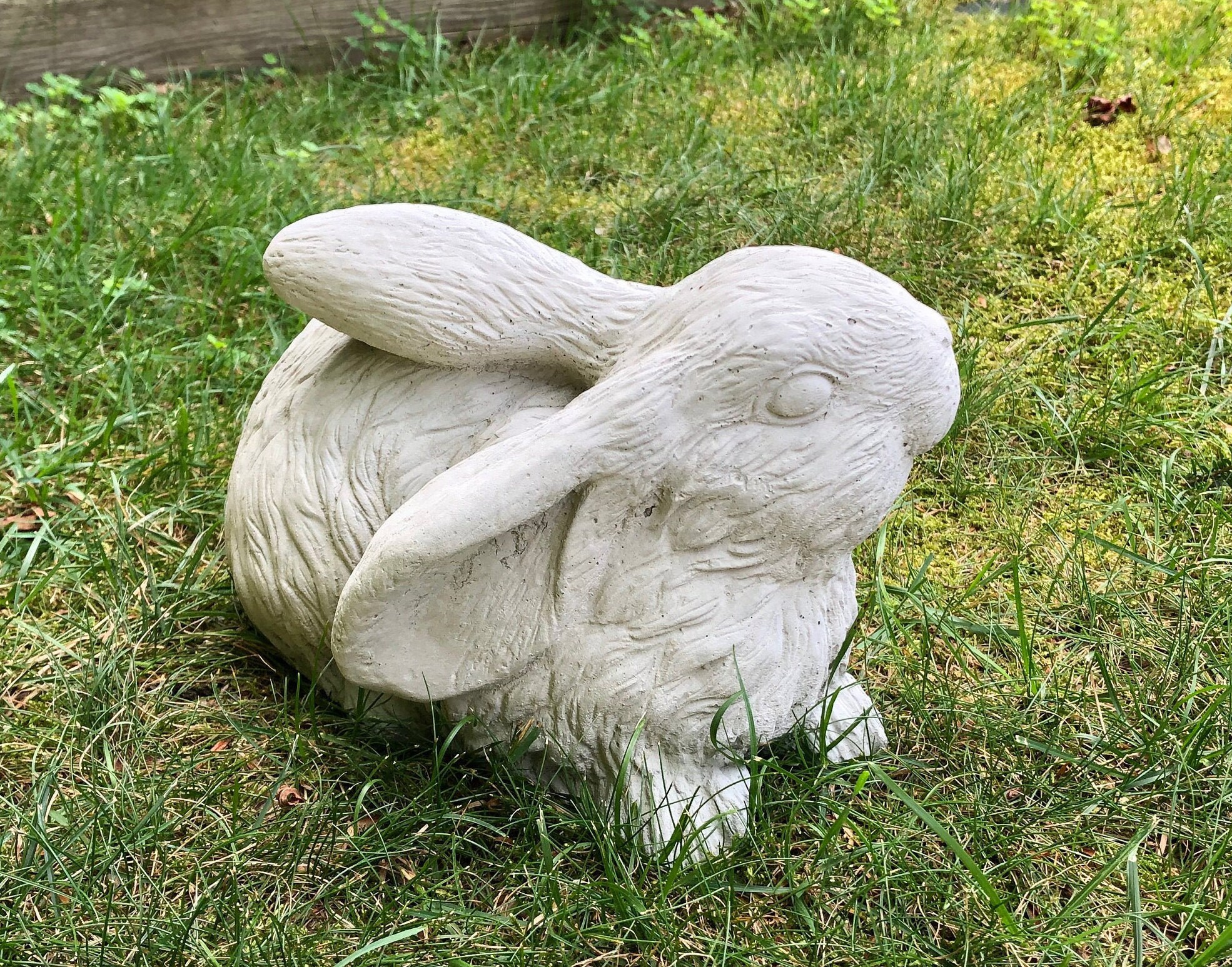 Hand Poured Concrete Rabbit Statue, Cement Bunny Garden Figure, Outdoor ...