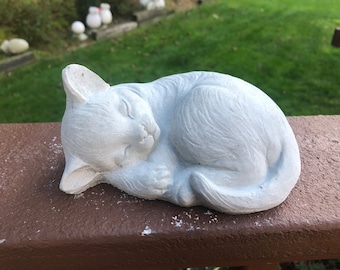 Cat Statue, Concrete Cat Figure, Garden Statues, Napping Cat, Memorial, Hand Made, Garden Decor