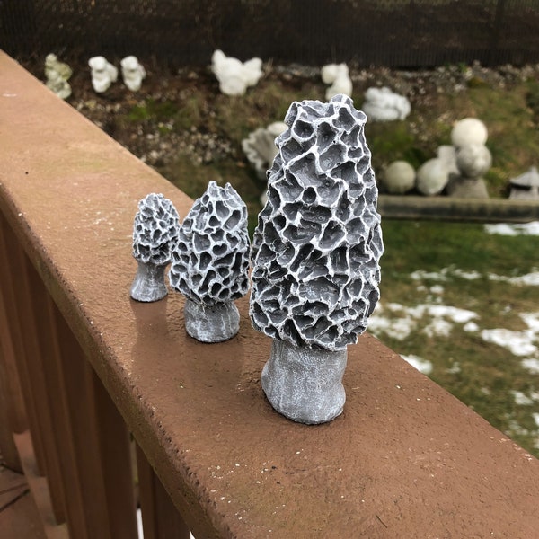 Cement Morel Mushroom Trio Statues, Garden Home Decor