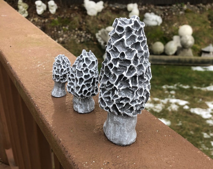 Morel Mushroom Trio Statues, Cement Mushrooms, Morel Statues, Concrete