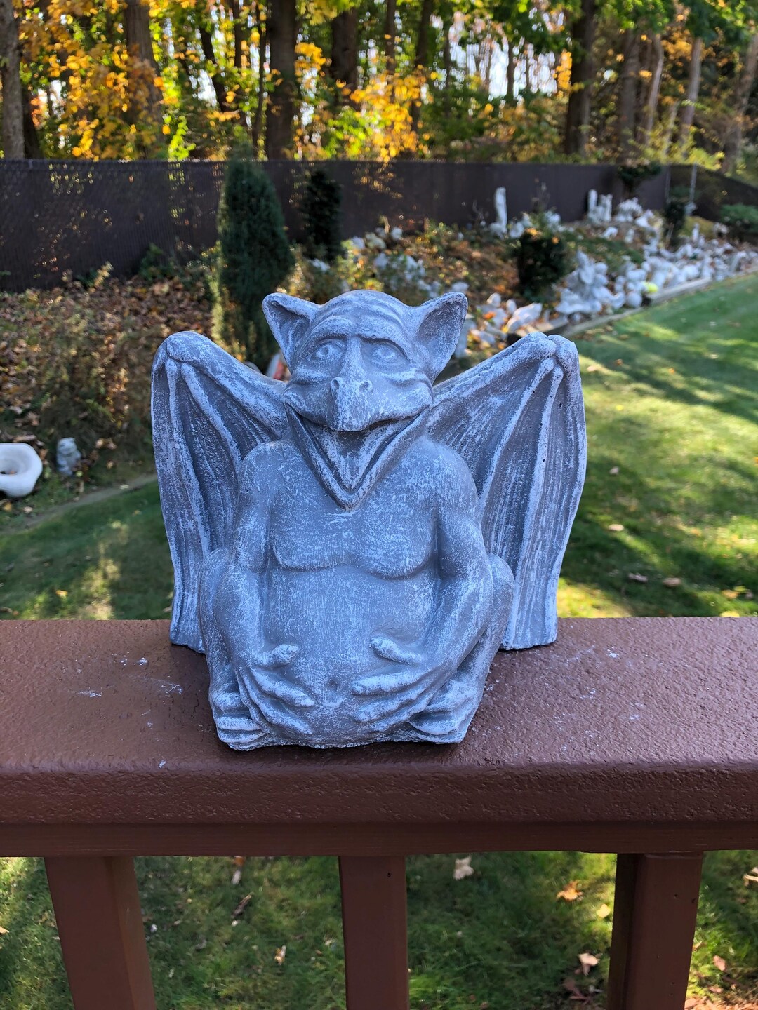 Cement Gargoyle, Garden Decor, Happy Concrete Gargoyle, Garden Statue ...