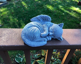 Angel Cat, Pet Memorial Statue, Concrete Cat Figure, Cat With Angle Wings, Garden Decor Cement