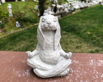 Concrete Zen Rabbit Statue, Cute Cement Bunny Garden Figure, Meditating Bunny, Concrete Garden Statue, Garden Decor, Cute Rabbit