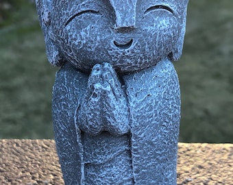 Concrete Happy Jizo Buddha Statue: Buddhist Protector (4.5'' Tall)