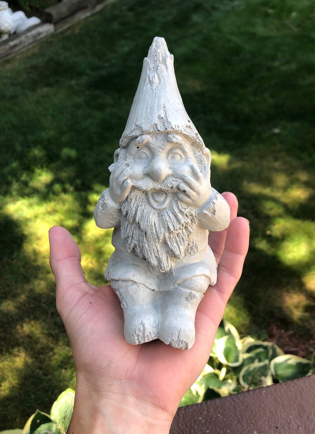Cement Garden Gnome, Gnome Statue, Concrete Gnome Garden Decor, Small