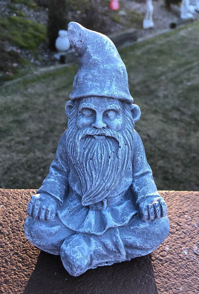 Zen Gnome Concrete Gnome Statue Meditating Gnome Garden Etsy