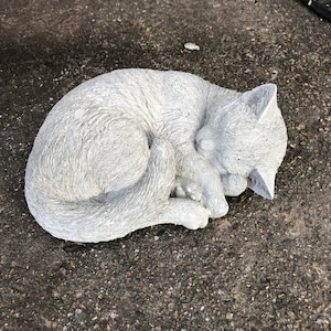 Estatua de gato, figura de gato de hormigón, estatuas de jardín, gato durmiendo, monumento, hecho a mano, decoración de jardín