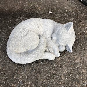 Cat Statue, Concrete Cat Figure, Garden Statues, Napping Cat, Memorial, Hand Made, Garden Decor