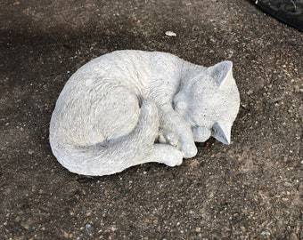 Cat Statue, Concrete Cat Figure, Garden Statues, Napping Cat, Memorial, Hand Made, Garden Decor