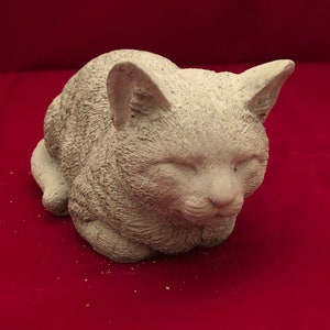 Cat Statue, Concrete Cat Figure, Garden Statues, Napping Cat, Memorial, Hand Made, Garden Decor