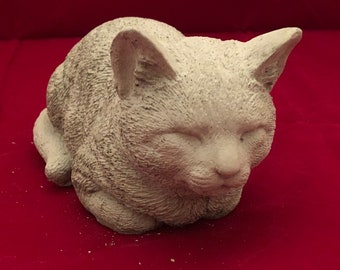 Cat Statue, Concrete Cat Figure, Garden Statues, Napping Cat, Memorial, Hand Made, Garden Decor