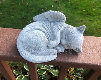 Angel Cat, Pet Memorial Statue, Concrete Cat Figure, Cat With Angle Wings, Garden Decor Cement