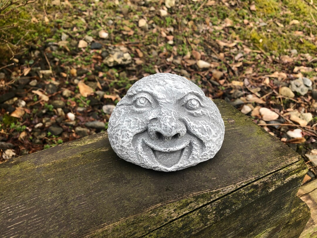 Cement Garden Rock Face, Concrete Garden Face, Smiling Face, Rocks With