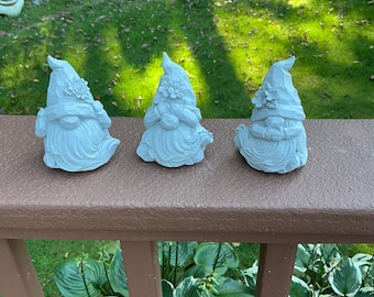 Concrete Gnome Trio, See, Hear, Speak No Evil, 4'' Tall, Home Decor