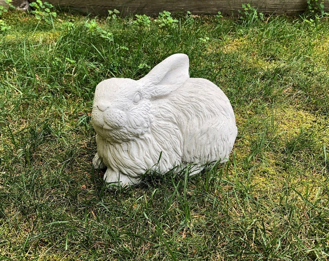 Concrete Rabbit Statue, Cement Bunny Garden Figure, Concrete Garden