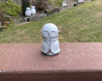 Concrete Zen Japanese Jizo Statue, Jizo Monk Buddha, Small Buddha 3'' Tall, Mini Happy Monk
