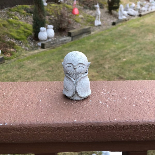 Concrete Zen Japanese Jizo Statue, Jizo Monk Buddha, Small Buddha 3'' Tall, Mini Happy Monk