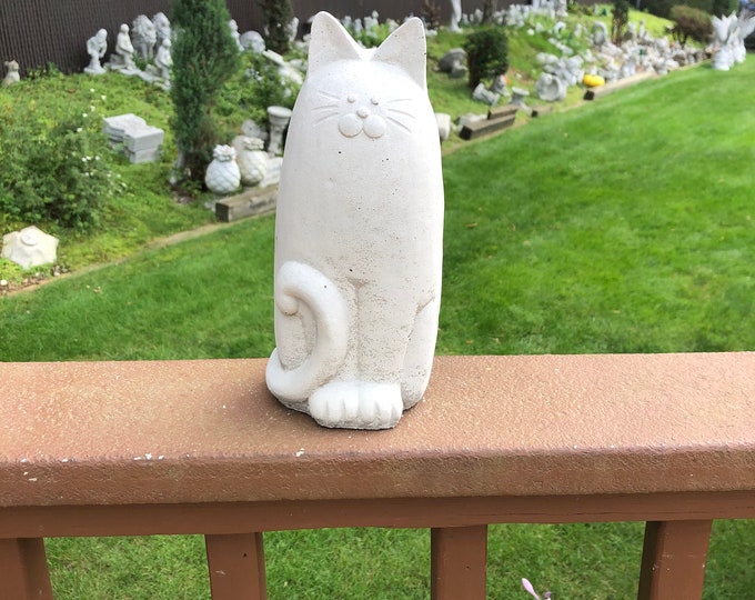 Cement Cat Statue, Concrete Sitting Cat Figure, Garden Statues
