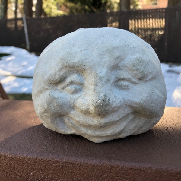 Cement Garden Rock Face, Concrete Garden Face, Smiling Face, Rocks With Faces, Garden Decor,