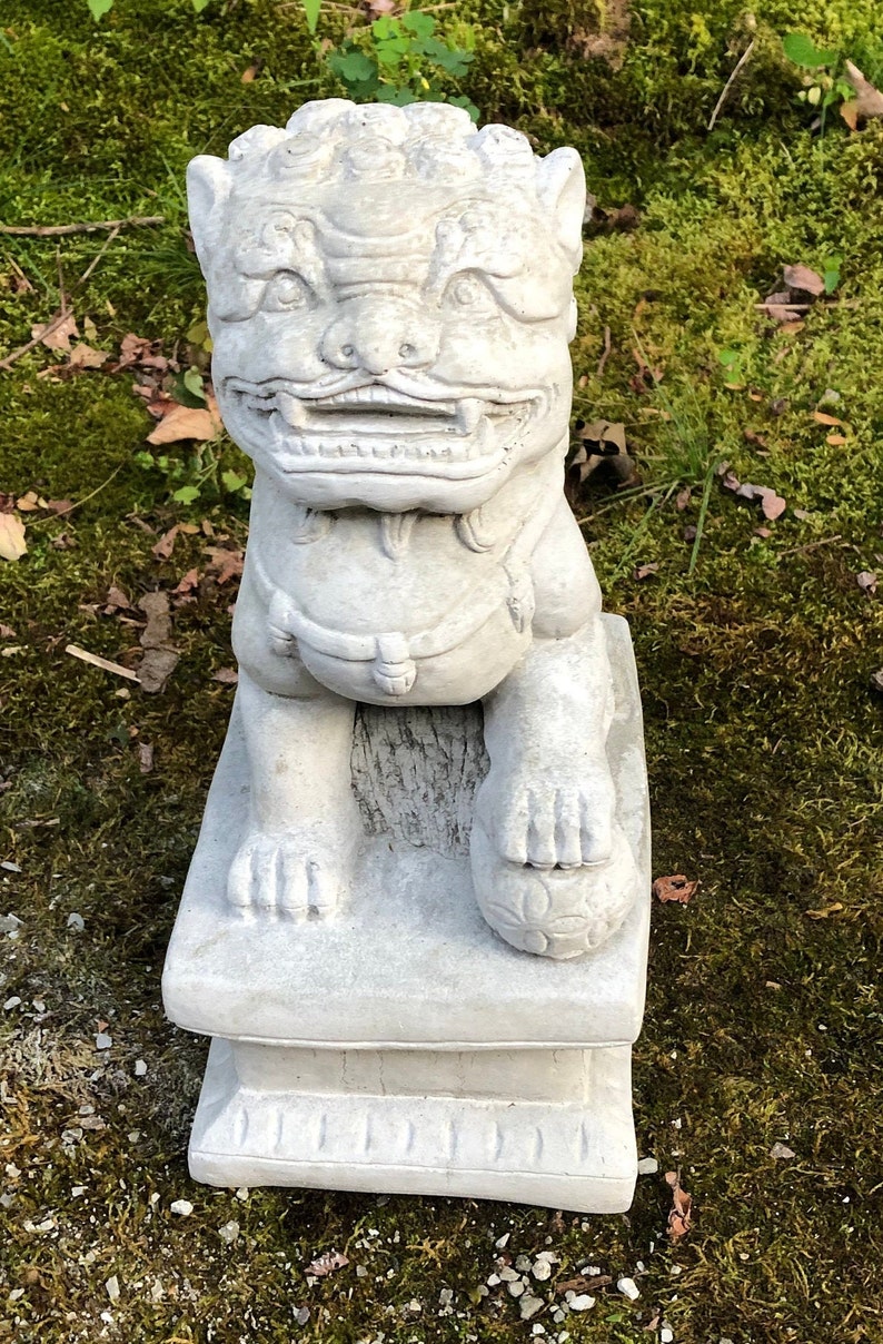 12 1/2 Cement Foo Dog on Pedestal Garden Statue Etsy