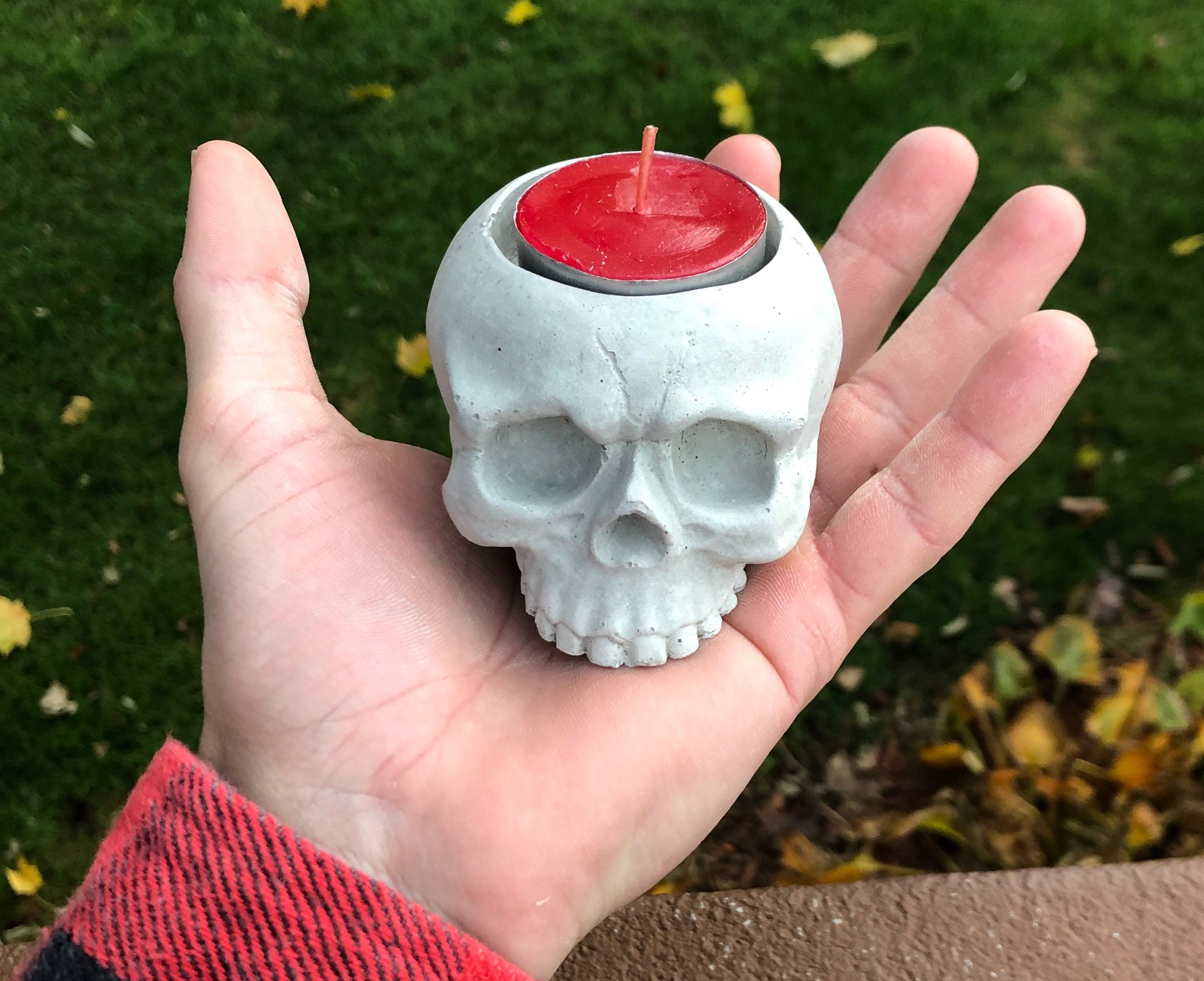 Concrete Skull Tealight Candle Holder – Persephone's Hearth