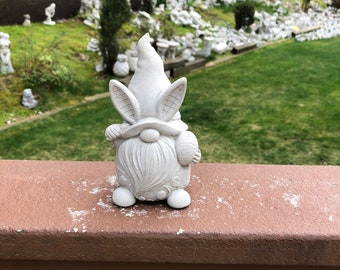 Cement Garden Gnome, Easter Gnome Statue, Concrete Gnome with Bunny Ears, Garden Decor, Small Gnomes, Gnome Statue