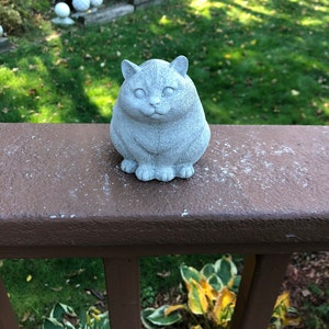 Small Cement Cat Statue, Sitting Feline Memorial Garden Decor