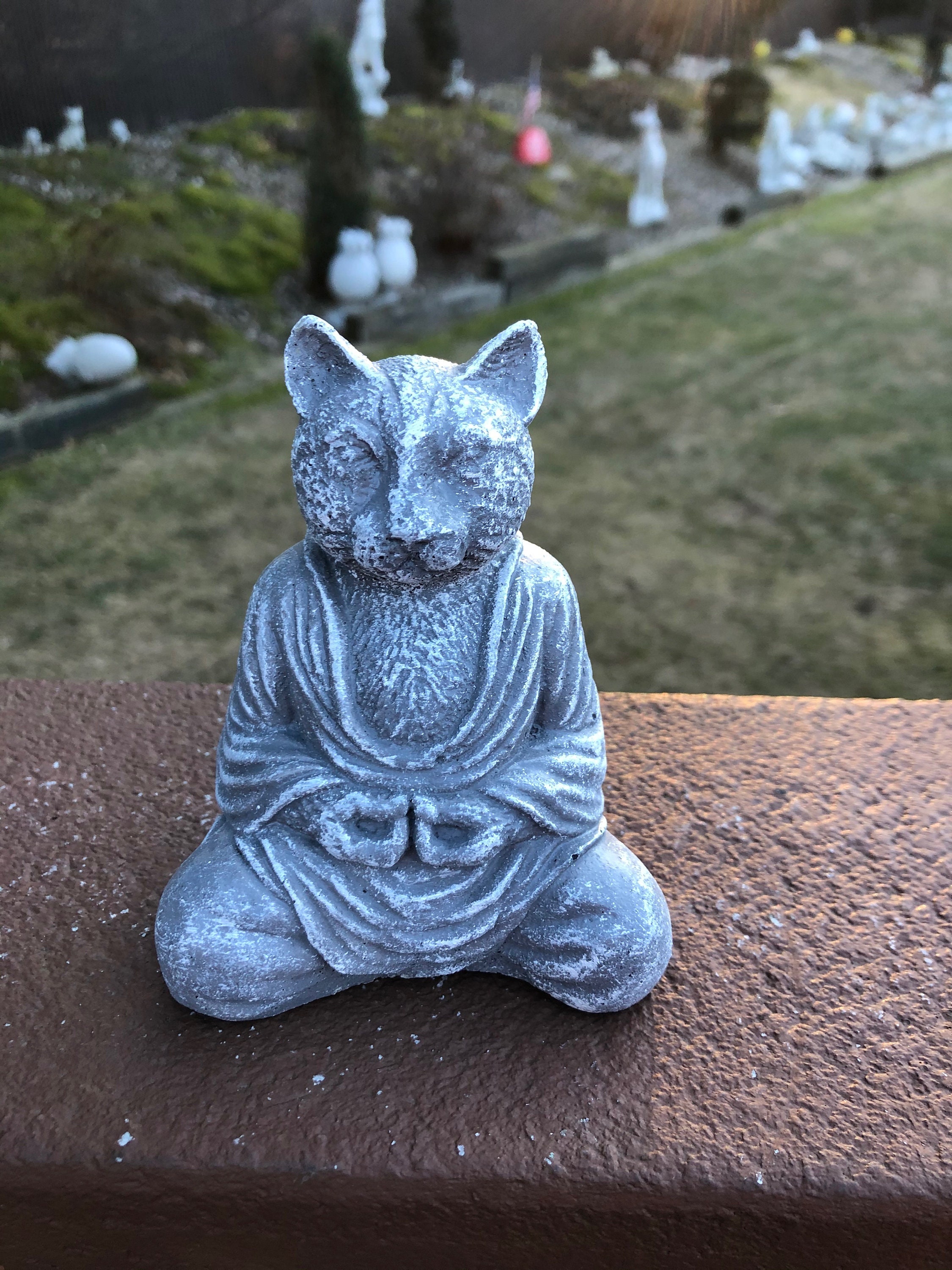 Cement Cat Statue Buddha Cat Statue Zen Cat Statue Etsy
