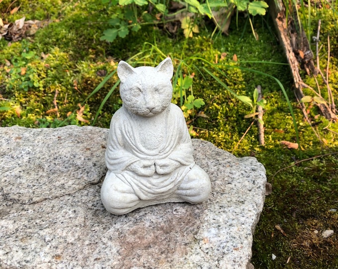 Cement Cat Statue Buddha Cat Statue Zen Cat Statue Etsy