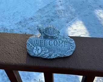 Concrete Turtle Statue: Cement Welcome Garden Decor (6" Wide)