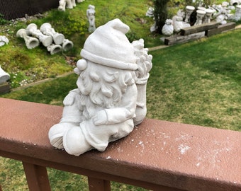 Cement Garden Gnome, Gnome with Matches Statue, Concrete Gnome Garden Decor,  Gnome Statue