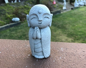 Concrete Happy Jizo Statue, Praying Jizo Monk Buddha, Small Buddha 4.5'' Tall, Buddhist Protector of Children, Jizo Figure, Home Decor