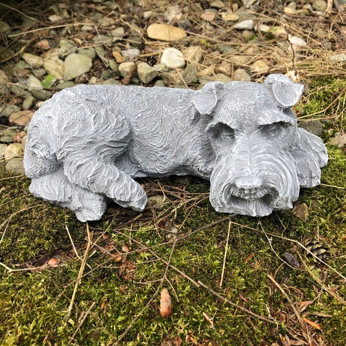 Concrete Sleeping Schnauzer Statue: Garden Memorial Decor