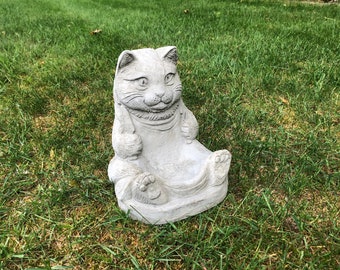 Concrete Cat Bird Feeder Statue 9'' Tall