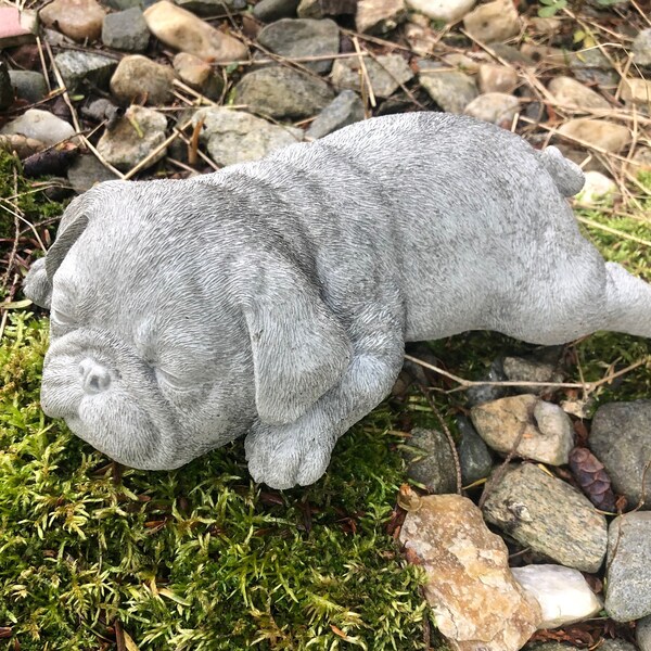 Laying Concrete Pug Puppy Statue: Garden Memorial Decor