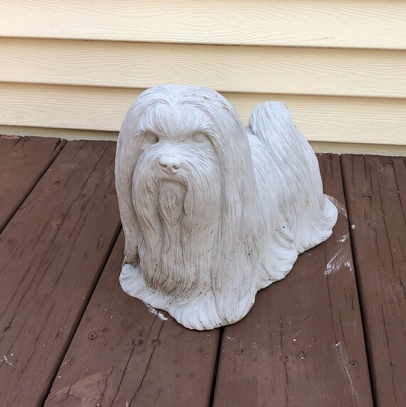 Long Haired Maltese Dog Statue Concrete Maltese Dog Cement Etsy