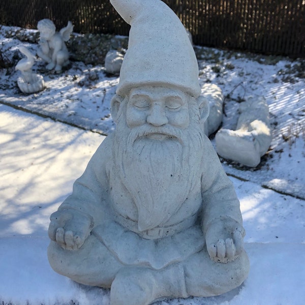 Zen Gnome, Concrete Gnome Statue, Meditating Gnome, Garden Decor, Traditional Gnomes,  Gnome Statue