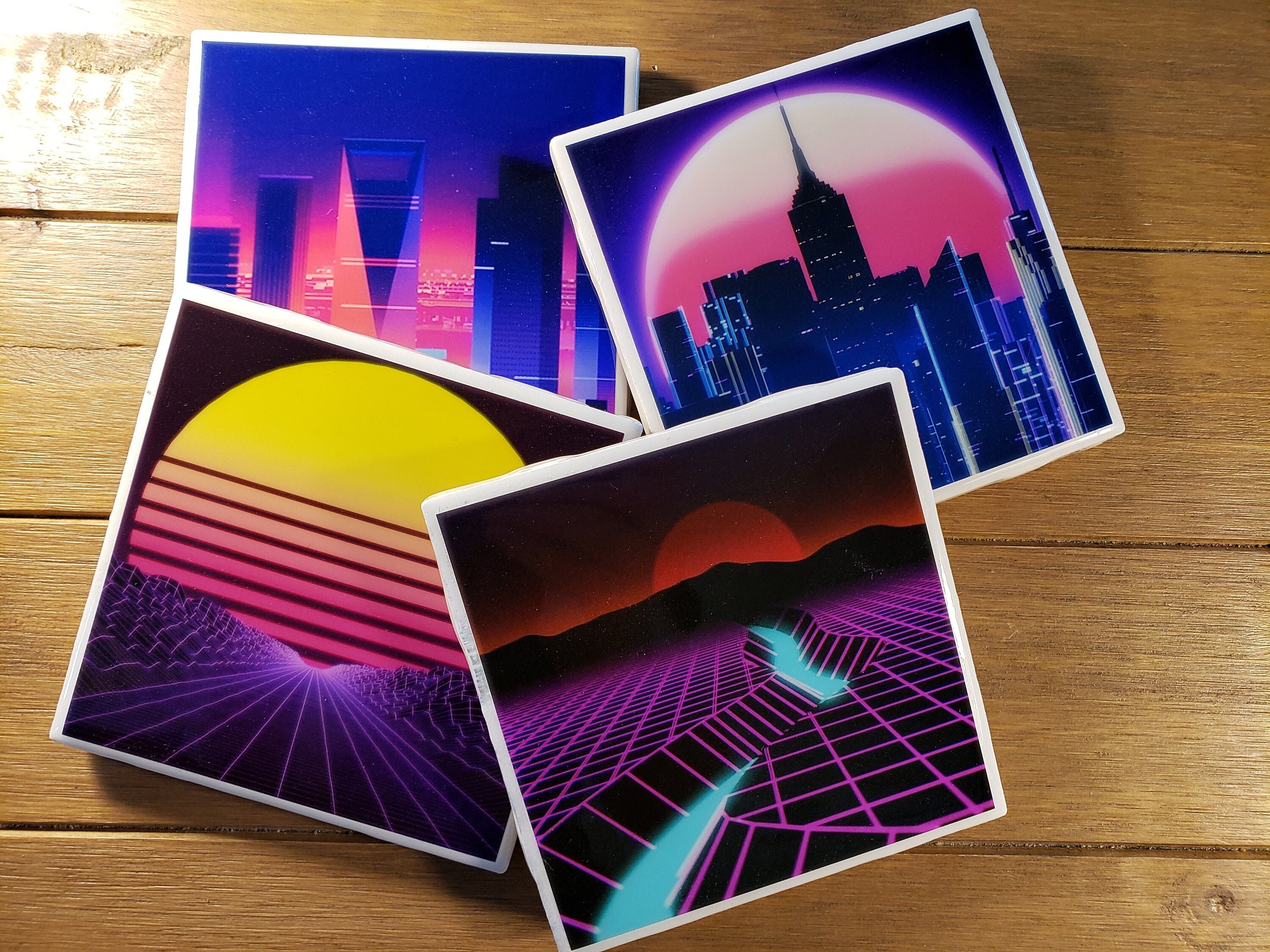 Synthwave Art Coasters 80s Retro Ceramic Tile Coaster Etsy