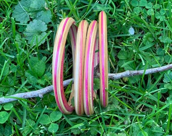 Handmade Wood Bracelet, Christmas Gift, Skateboard, Bangle, Boho, Made in USA, Rainbow, Recycled, Upcycled, 2 3/4", Recycled, Set of 4