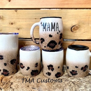 Glitter Leopard Tumbler / Ombre Glitter Tumbler Leopard Print / Stainless Steel Glitter Tumbler / Mama Gold and White Glitter Tumbler