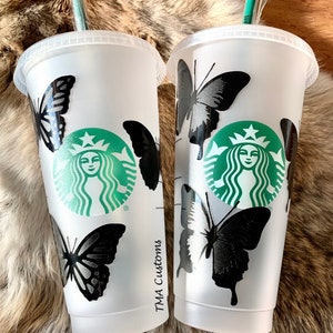 Matte Black Butterfly Starbucks Cup / Butterfly Tumbler / Personalized Starbucks Cold Cup / Reusable Cold Cup / Gift