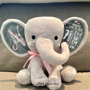Birth Stat Elephant, baby boy baby girl birth announcement keepsake gift / new mom gift / personalized birth keepsake