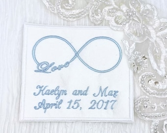 Embroidered Wedding Gown Label, Bridal Dress Label, Love Infinity Label, Wedding Momento, Something Blue