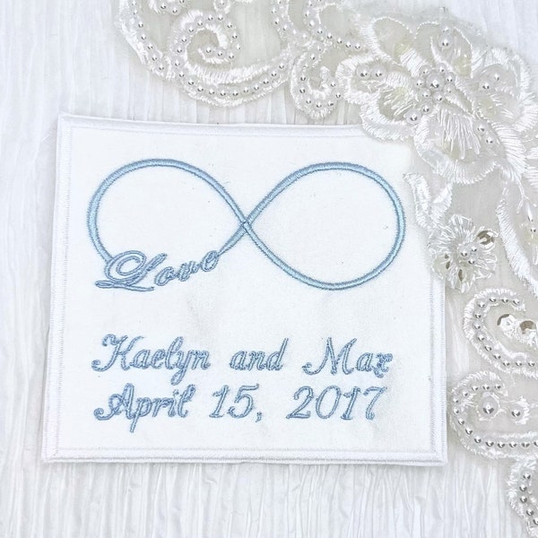 Embroidered Wedding Gown Label, Bridal Dress Label, Love Infinity Label, Wedding Momento, Something Blue