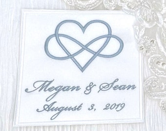 Personalized Wedding Gown Label,  Embroidered Wedding Dress Label, Wedding Keepsake Momento, One Color Infinity Heart Design