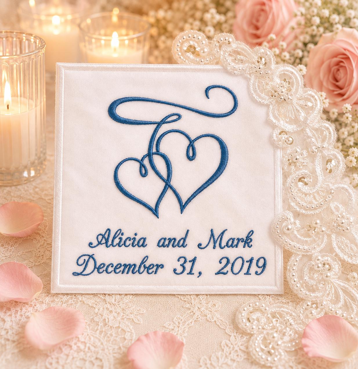 Personalized Embroidered Wedding Gown Label: Heart Swirl Bridal Keepsake