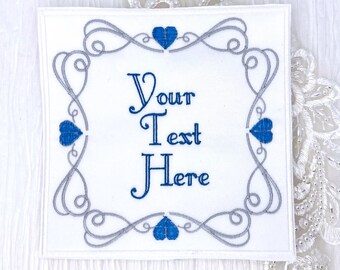 Bridal Patch Add Your Own Text Heart Lace Filagree Embroidered Wedding Dress Label